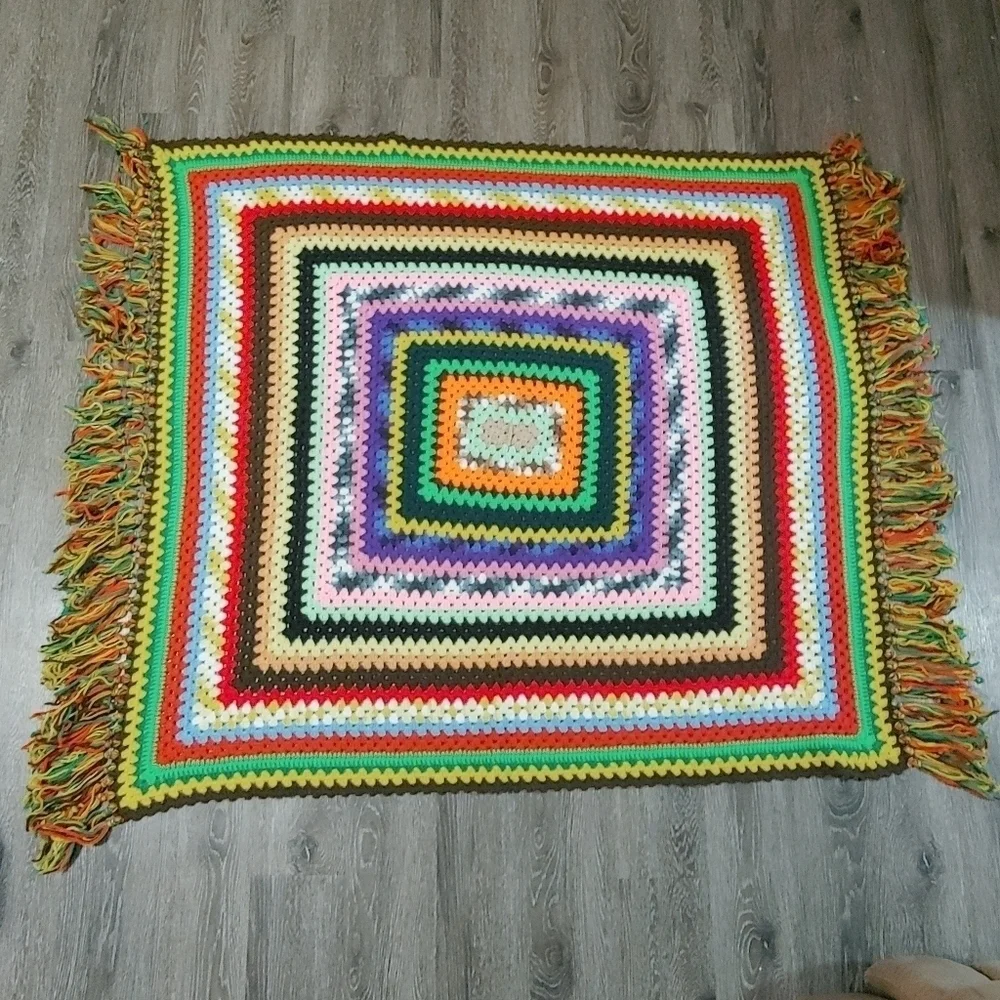 Handmade Crochet Granny Square Multicolored Afghan Blanket